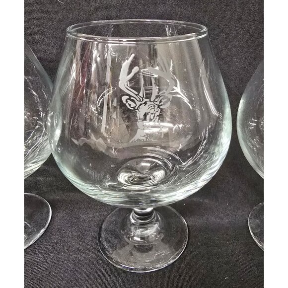 4 Etched 6" Glass Brandy Snifters Horse Deer & Floral Designs - Picture 4 of 5